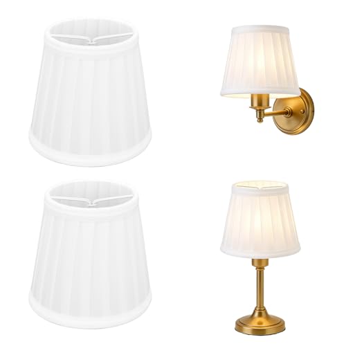 2 Stück Kleine Lampenschirme Aufstecken E14 Weiß Plissee Fabric Stoff Lampenschirm Modern Simple Clip on Lampshades für Kronleuchter Wandleuchte Tischlampe