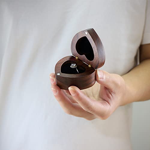 Wood Ring Box Heart Shaped Velvet Soft Interior Holder Jewelry Handmade Wooden Presentation Box Jewelry Chest Organizer Earrings Coin Case For Proposal Engagement Wedding Ceremony Birthday Gift #TOP3