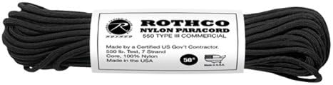 Rothco Type III Commercial Paracord (Black, 550-Pound/50-Feet)