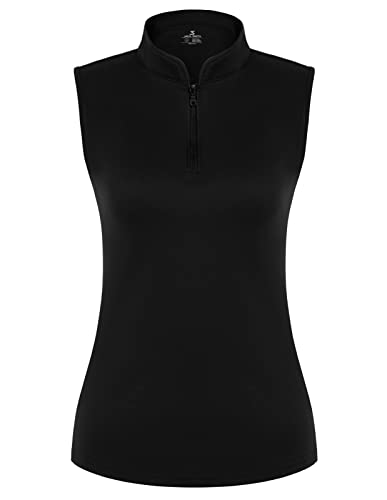 Women's Black Golf Shirts Sleeveless Moisture Wicking Equestrian Shirts For Women Quick Dry Athletic Tank Tops S #TOP19