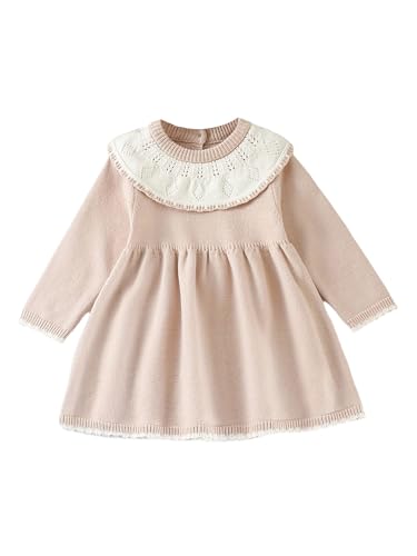Fldy Mädchen Strickkleid Langarm Gestricktes Prinzessin Kleid A-Linie Mit...