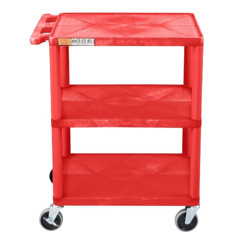 Image of Luxor Multipurpose Storage Utility Cart 3 Shelves Structural Foam Plastic - Red