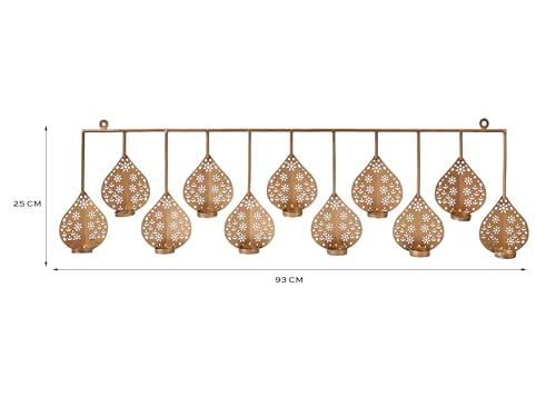 Image of METSY Stylish Metal Cutting Edge Candle Light Holder Leaf in Rectangular Shape | Metal Art | Home Decor Items (Golden Rectangular)