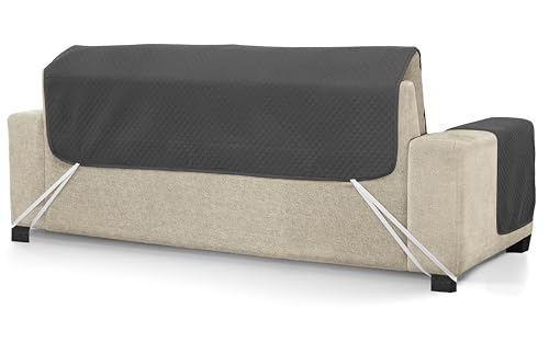 Housse de canapé 4 places extensible Diamond anthracite et noir - 7
