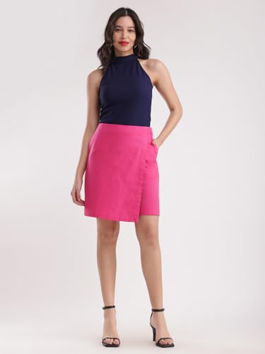 Image of FableStreet Women Skort Casual Wear | Overlapping Panel Design with Mid-Rise Fit & Open Pockets | Cotton Linen Woven Fabric for Everyday Comfort & Minimalist Style