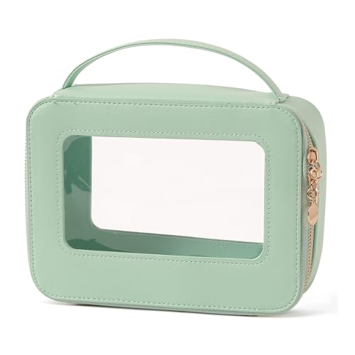 Clear Makeup Bag Transparent Cosmetic Bag Large Toiletry Case With Wide Handle Zipper Pouch for Purse Double Sided Travel Makeup Bag For Women Waterproof Light Green Mint Green