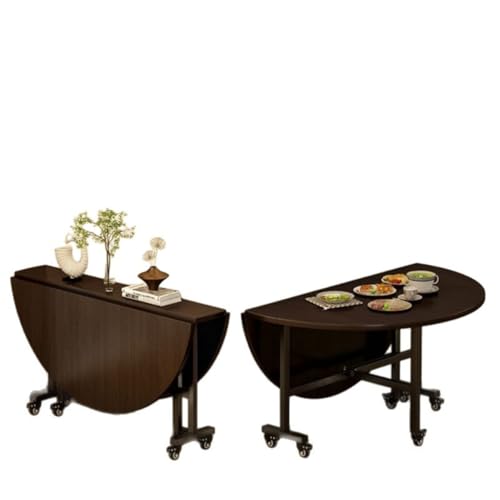Mesa de comedor redonda plegable de 100 cm con ruedas, multifuncional, extensible, para ahorrar espacio, color negro, perfecta para espacios pequeños, 100 cm x 75 cm