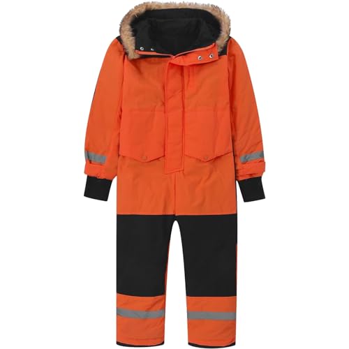 Girls Boys' 1-Piece Heavyweight Snowmobile Winter Snowsuit with Removable Hood Windproof Jumpsuit (Orange, 4-5 Years)2