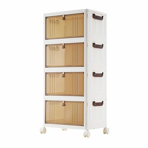 Image of BARGAIN FACTORY 4-Tier Stackable Storage Box Set with Lids, 23L Capacity per Tier, Wheeled Storage Bins with Brakes