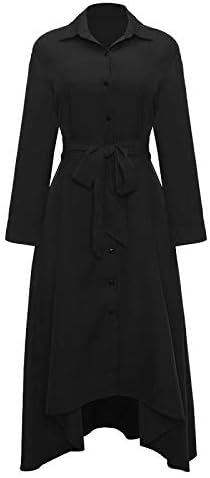 VERWIN Women Long Sleeve Loose Elegant Maxi Dress Button Down Up Shirt Long Dress with Pockets and Belts - Image 4