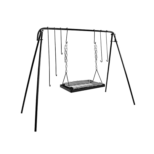 BBQ Grill, Woueniut Portable Swing Campfire Cooking Stand Camping Grill with Hooks for Dutch Oven & 16" Adjustable Hang Chain BBQ Grate & Skewers Plate & Carrying Bag for Camping Bonfire Parties