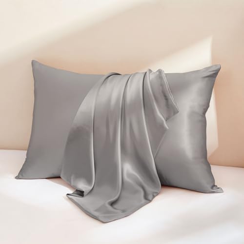 Image of THXSILK 100% Mulberry Silk Pillow Case, 30 Momme Silk Pillowcase for Hair and Skin, Hypoallergenic Soft Breathable Pillow Cover with Hidden Zipper, 1pc(Grey, Standard 20 inchx26 inch)