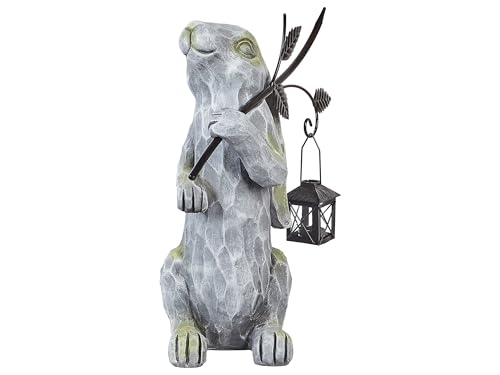 Beliani Figura Decorativa MgO Conejo de Pascua decoración de jardín Interior Exterior Gris Nolay