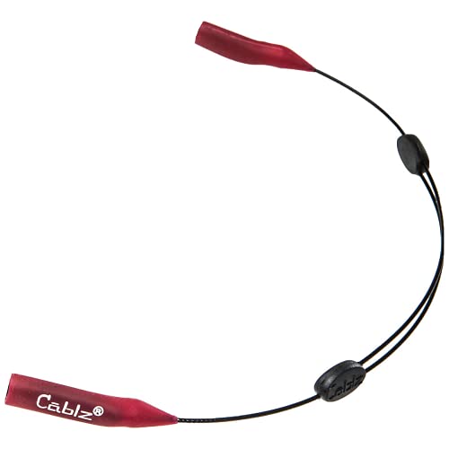 Cablz Colorz Zipz Adjustable Eyewear Retainer Strap | Adjustable, Lightweight, Low Profile, Off-The-Neck Eyewear Retainer, Coated Stainless, 14 Inch (Red/White)