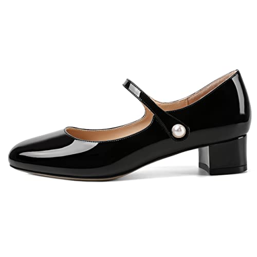 ROSERWISH Womens Round Toe Cute Wedding Ankle Strap Casual Patent Pearl Chunky Low Heel Pumps Shoes 1.5 Inch2