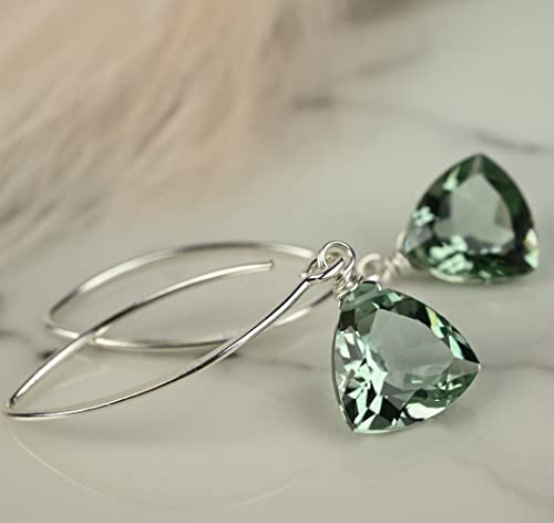 Green Amethyst Quartz Trillion Sterling Silver Earrings2