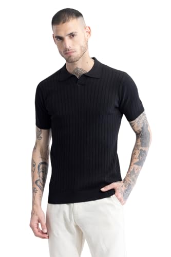 Image of SNITCH Men T-Shirts | Slim Fit Textured Polo Collar | 100% Cotton Breathable Fabric | Casual Wear & Streetwear | Half Sleeve Pullover Design