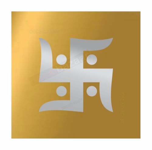 decalbazaar Swastik Simple Wall Glass Vehicle Glossy Vinyl Sticker 4 x 4 Inches Silver-Self-Adhesive