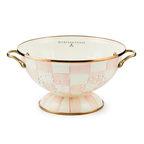 Image of MACKENZIE-CHILDS Enamel Colander, Large, Pink-and-White Rosy Check