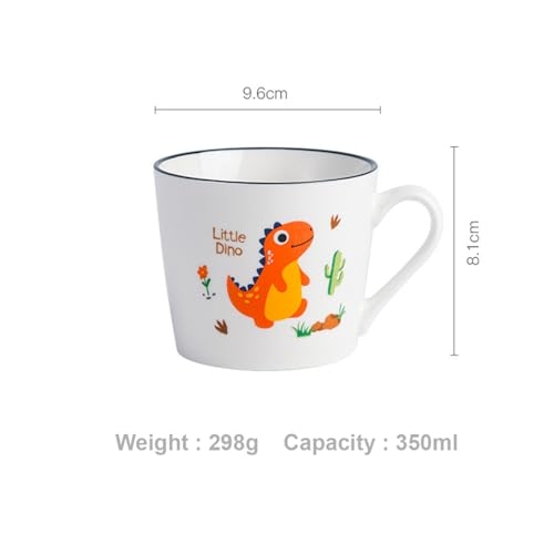 Image of Spooky Dinosaur Ceramic Mug for Kids - 350ml Cartoon Animal Water Cup for Milk, Juice, or Breakfast - Mug for Children - Perfect for Christmas, Birthdays & Special Occasions (Orange)