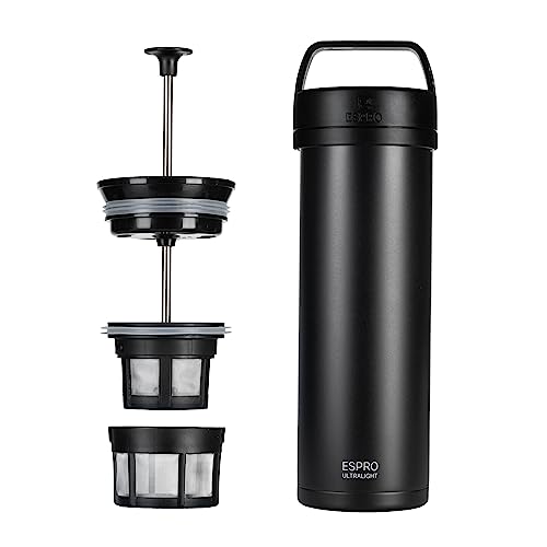 Comparison: Best Travel French Press 8 ESPRO P0 Ultralight French Press Coffee Maker for Travel, Vacuum Insulated Stainless Steel, 16 Ounces, Matte Meteorite Black