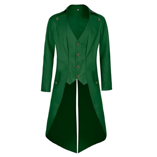 MOFOVELY Mens Pirate Coat Steampunk Jacket Tailcoat Renaissance Jacket Halloween Hatter Costume (M,Green)