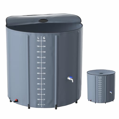 Aufun Serbatoio dell'acqua piovana, 750 l, pieghevole, con valvola di scarico e scala volumetrica, facile da riporre, antiruggine e resistente alle intemperie (grigio)
