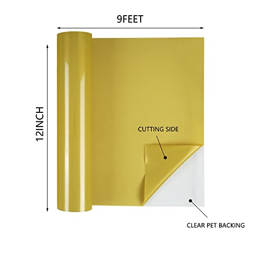 Image of HTVVETUR HTV Vinyl Rolls Heat Transfer Vinyl - 12 inch x 9ft Gold HTV Vinyl for Shirts, Iron on Vinyl for Cameo - Easy to Cut & Weed for Heat Vinyl Design (08 K10 Golden-9ft)