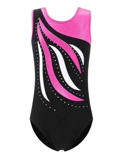 FINGER TEN Gymnastikanzug Mädchen Kurzarm Langarm Kinder Ballettanzug Gymnastik Training Gymnastikbody Trikotanzug Tanz Kleid Ballettkleid (Fuchsia Tag 10A (9-10 Jahre))