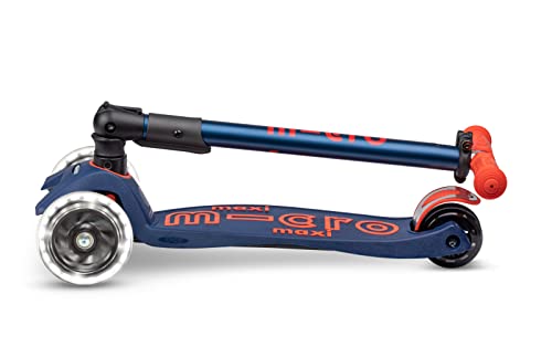 Image of Micro Kickboard | Maxi Foldable LED Kids Scooter for Ages 5-12 | Children up to 110 lbs | 3 Wheel Lean-to-Steer Design | Adjustable T Bar | Smooth Ride, Motion Activated PU LED Wheels | Swiss Design