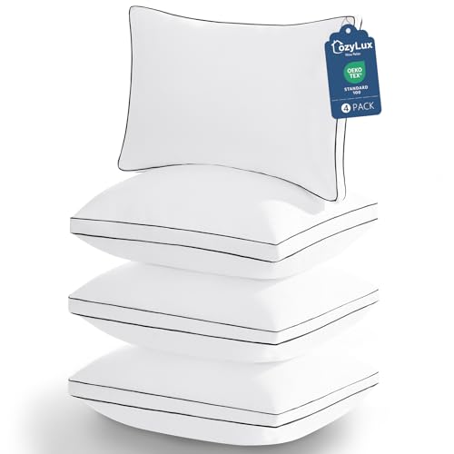CozyLux Pillows Queen Size Set of 4 Soft and Supportive 3D Down Alternative Bed Pillow for Sleeping 4 Pack White Luxury Hotel Quality Gusseted Bedding Pillow for Back Stomach or Side Sleepers 18x28