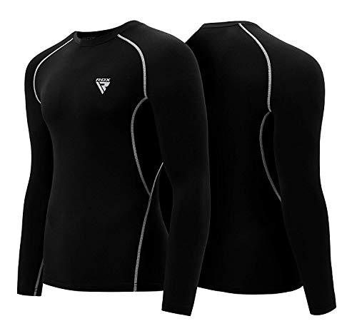 RDX Rash Guard Compression Base Layer MMA Training Running Cycling Sauna Suit Boxing Shirt Top Sweatshirts Workouts Black