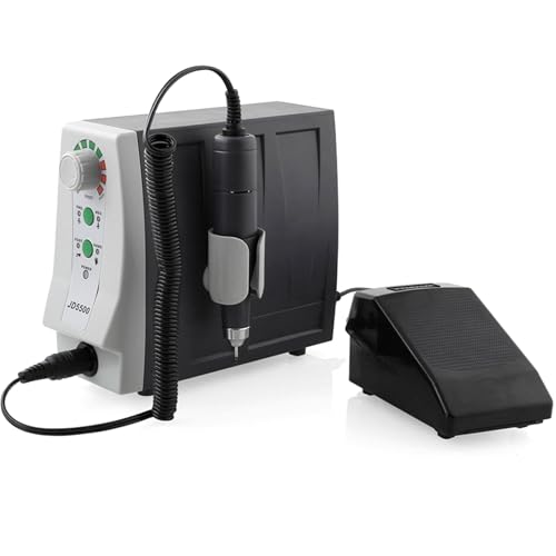 JSDA Fresa per unghie professionale 35000 giri/min, potente manicure per unghie, manicure professionale, elettrica con pedale, silenziosa