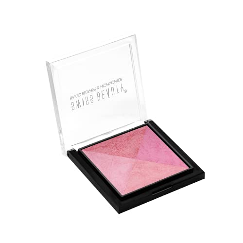 Swiss Beauty Baked Shimmer Blusher And Highlighter Palette For Face Makeup| Multicolor-4, 7 Gm |
