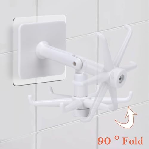 Image of YeeBeny 360 Degrees Rotating Folding Hook Self-Adhesive 180 Degrees Vertical Flip Hook, Baby & Bottle Brush Holder (White)