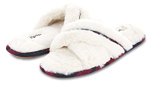 Floopi House Slippers for Women, Cross Band Fuzzy Womens Slippers Cozy Memory Foam with Indoor & Outdoor Anti Skid Sole