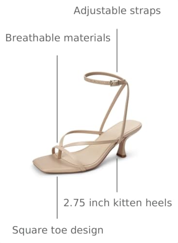 Image of Women's Kitten Heel Strappy Open Square Toe Thong Ankle Strap Heels for Wedding