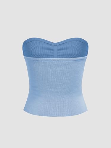 Image of CIDER Faux Pearl Tube Tops for Women Split Hem Knit Crop Y2K Going Out Tops | Cute Ruched Tops, Spring Summer Outfits, Vacation, Concert