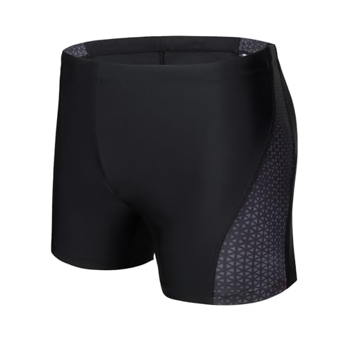 AMZSPORT Badehose Herren Kurz Schwimmhose Eng Wassersport Badeshorts mit Tunnelzug, Schwarz XL