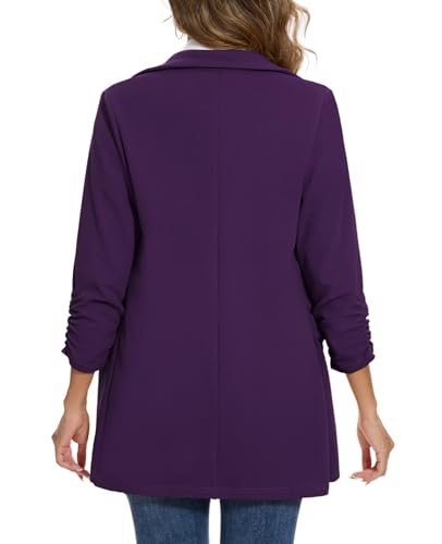 MINTLIMIT Women's Casual Long Blazer 3/4 Ruched Sleeve Lapel Button Front Work Office Blazers Suit Jacket with Pockets2