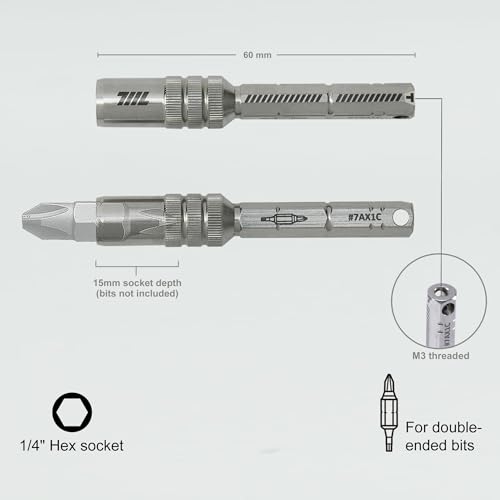 Image of 711L 1 /4 inch Magnetic Bit Extension T-Handle L-Handle | 15mm Deep Socket for Double-Ended Bits | Mini Ratchet Wrench Accessory Adapter 7AX1C | 2-Pack