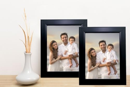 Image of Table stand Photo Frame set of 2 A5 6x8 inch flexiable Glass (acrylic) & synthetic wood customized for Home, Living Room, Study Room & Office Decor wall hanging / tabletop best for gift purposeblack color
