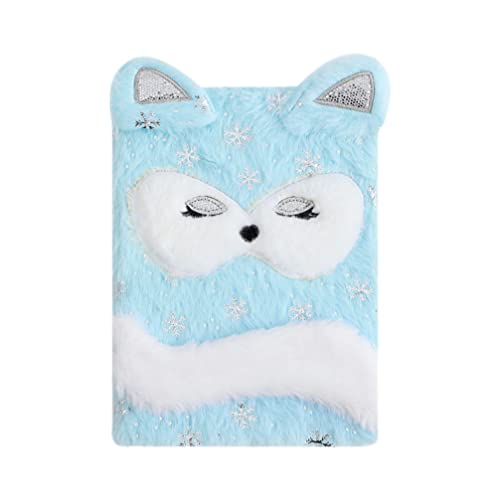 Plush Diary Fluffy Notebook Stationery: Cartoon Fuzzy Diary Journal Blue Mini Notebook Students Stationery Cartoon Notepad for Girl Gift Cover