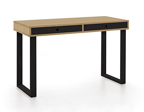 HOGAR24 ES | Eros | Escritorio Oficina | Escritorio despacho Madera Maciza Natural | Color Encerado y Negro | Pata U | Medidas: 100 cm x 50 cm x 76 cm