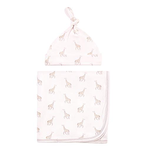 Image of Touched by Nature Unisex Baby Organic Cotton Swaddle Blanket and Headband or Cap, Little Giraffe, One Size