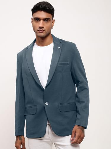 Image of SHOWOFFFF Men Solid Single Breasted Casual Blazer | Notched Lapel Full Sleeves Cotton Blazer for Mens | Slim Fit Regular Length Blazer for Men's