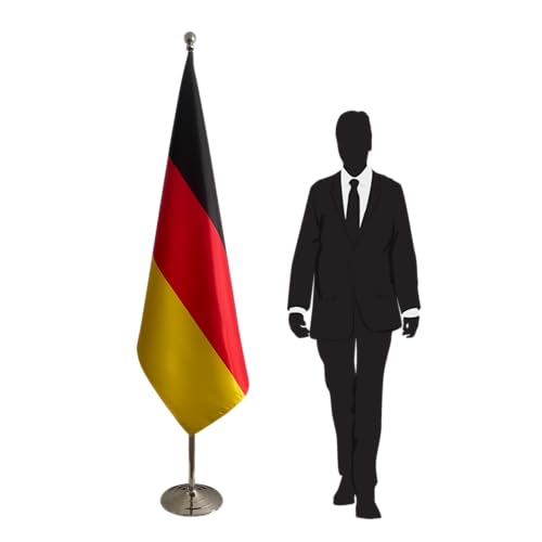 Drapeau Allemagne avec pied et mât officiel - Socle inox argenté pour bureau