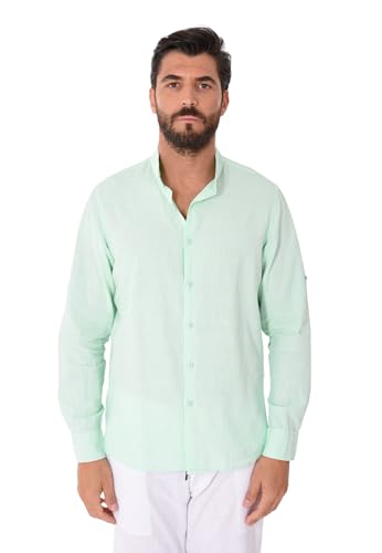 Camisa de hombre de lino coreano Slim Fit Manga Larga, verde agua, XXL
