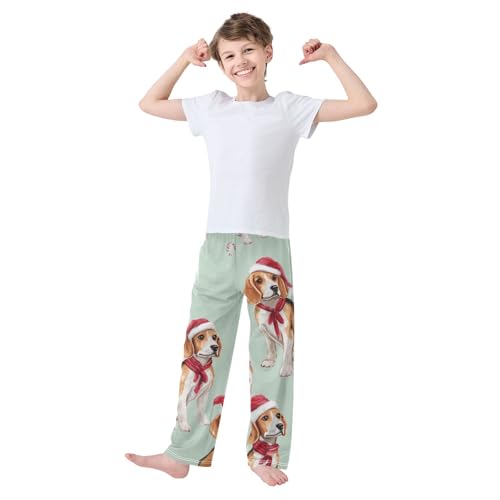 ZZXXB Beagles with Xmas Hats Boys Long Pants Soft Trousers Elastic Waist Kids Lounge Bottoms with Pockets S-XL3