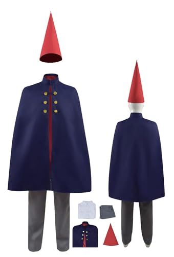 Goecjnvm Over Garden Wall Cosplay Cloak Shirt Pants Hat Uniform Wirt Mantle Cape Cloak Navy Blue for Halloween Costume (Blue(Men) X-Large)